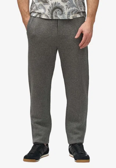 Etro Paisley Jacquard Track Pants In Gray