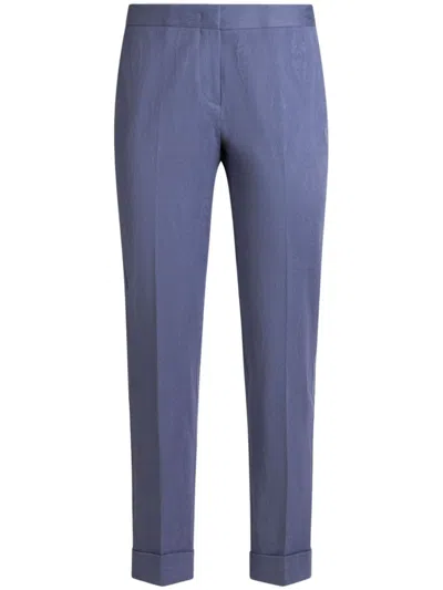 Etro Tailored Trousers With Belt Loops And Rolled Cuffs In Blue