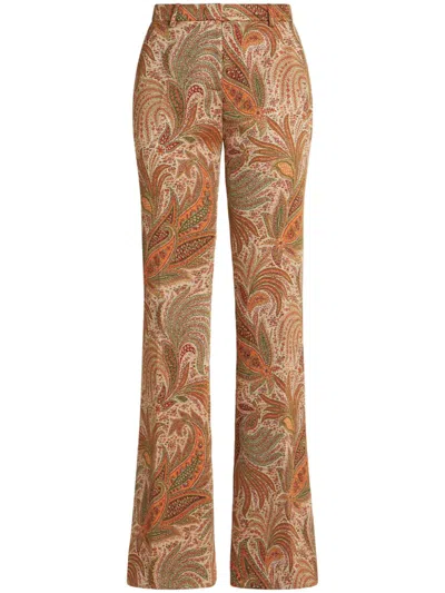 Etro Paisley-jacquard Trousers In Brown