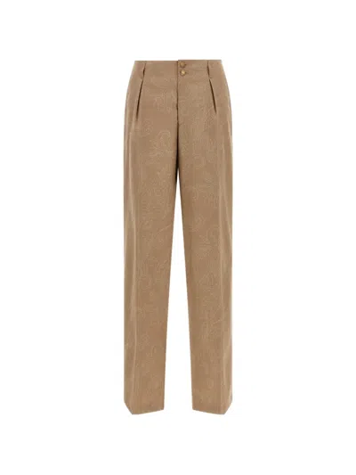 Etro Tailored High Waist Paisley Jacquard Trousers In Brown