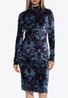 Etro Paisley Jacquard Velvet Dress In Blue