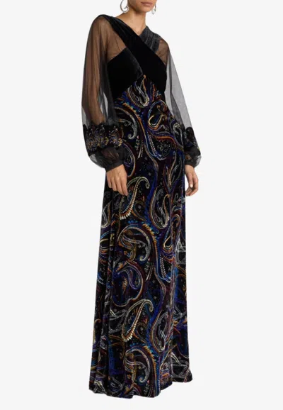 Etro Paisley Jacquard Velvet Maxi Dress In Multi