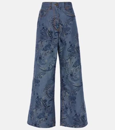 Etro Paisley-print Wide-leg Jeans In Blau