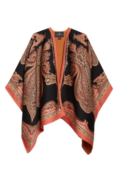 Etro Paisley Jacquard Wool Blend Cape In Multi