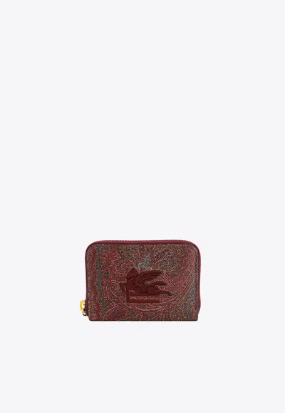 Etro Paisley Jacquard Zip-around Cardholder In Brown