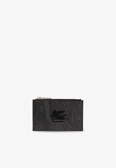 Etro Paisley Jacquard Zip Cardholder In Black