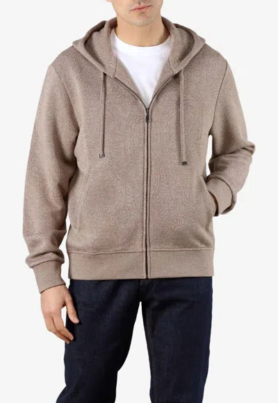 Etro Paisley Jacquard Zip-up Hooded Sweatshirt In Brown