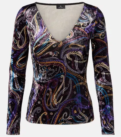 Etro Paisley Jersey Top In Blue