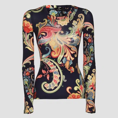 Etro Printed Jersey T-shirt In Stampa F.do Blu