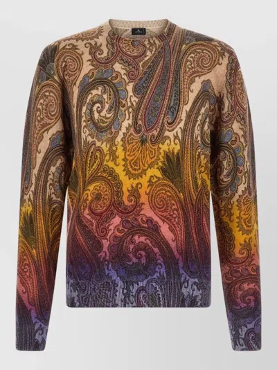 Etro Paisley Knit Crew Neck Sweater Top In Multi