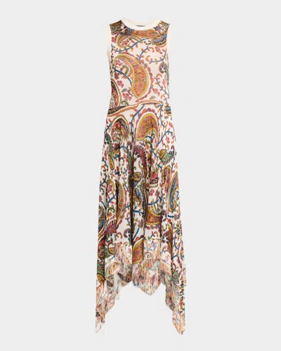 Etro Paisley Knit Fringed Handkerchief Midi Dress In Multi