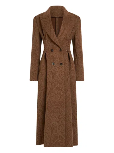 Etro Double-breasted Wool And Cashmere Coat In Brown