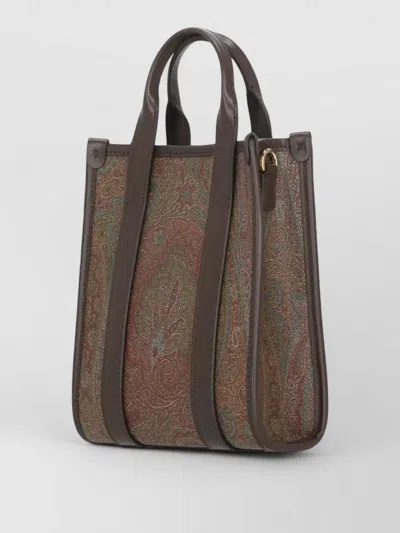 Etro Paisley Leather Tote Bag Rectangular Silhouette In Brown