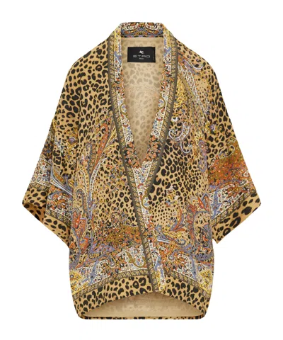 Etro Paisley Leopard Jacket In Brown