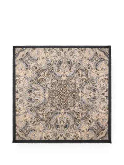 Etro Paisley Leopard-print Shawl In Neutral