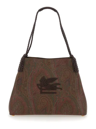 Etro 'paisley Libra Medium' Brown Tote Bag With Pegaso Detail In Cotton Woman