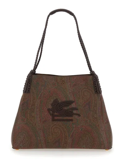 Etro 'paisley Libra Medium' Brown Tote Bag With Pegaso Detail In Cotton Woman