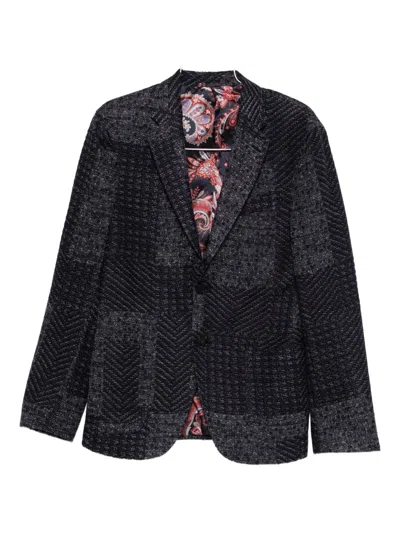 Etro Wool-blend Patchwork Blazer In Black