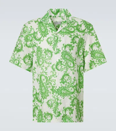 Etro Paisley Linen Shirt In Green