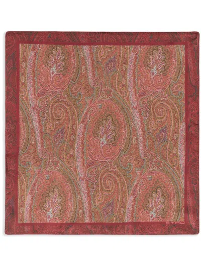 Etro Paisley-logo-print Silk Scarf In Red