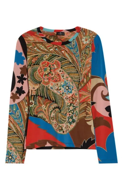 Etro Paisley Long Sleeve Jersey Top In Red