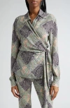 Etro Multicolor Patchwork-print Wraparound-style Shirt In Green Multi
