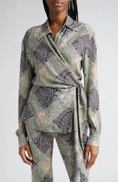 ETRO ETRO PAISLEY LONG SLEEVE WRAP TOP