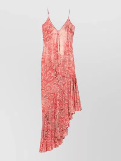 Etro Paisley Maxi Dress Asymmetric Hem Spaghetti Straps In Pink