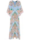 Etro Multicolor Long Dress With All-over Paisley Print And V-neck In Silk Woman In Blue