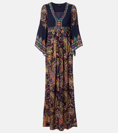 Etro Viscose Maxi Dress Paisley Pleat Detail In Multi