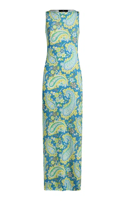 Etro Paisley Maxi Dress In Blue