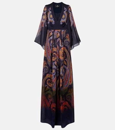 Etro Paisley Maxi Dress In Blue