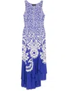 Etro Medallion Paisley Jersey Asymmetric Backless Dress In Neutrals