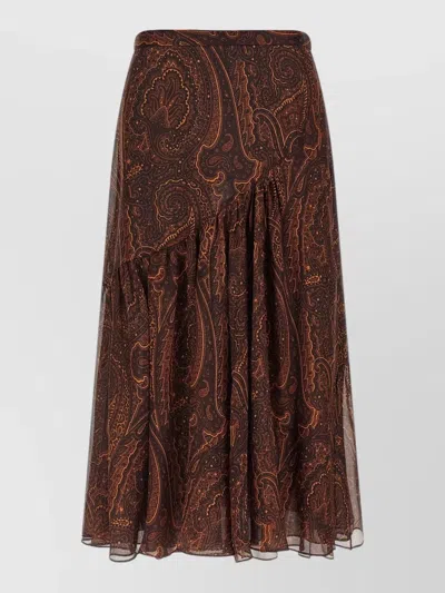Etro Paisley Maxi Skirt Feminine Flowy Design In Brown