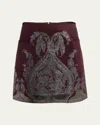 Etro Wool Blend Mini Skirt With Metallic Print In Brownpurple