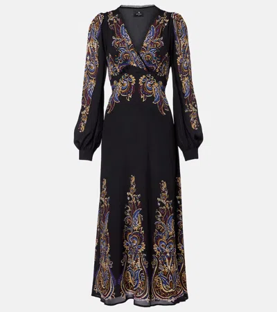 Etro Paisley Silk Midi Dress In Black