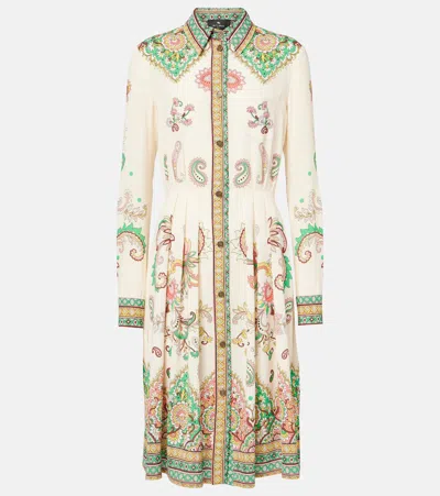 Etro Paisley Midi Dress In Print On White Base