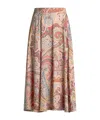 Etro Paisley Midi Skirt In Envers Satin In Brown
