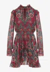 Etro High Neck Floral Print Mini Dress In Multi