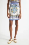 Etro Paisley Mixed Media Miniskirt In Purple