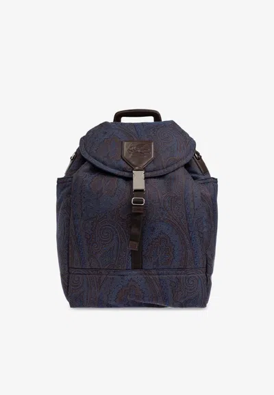 Etro Paisley Motif Canvas Backpack In Navy