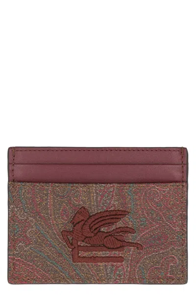 Etro Paisley Motif Card Holder In Burgundy
