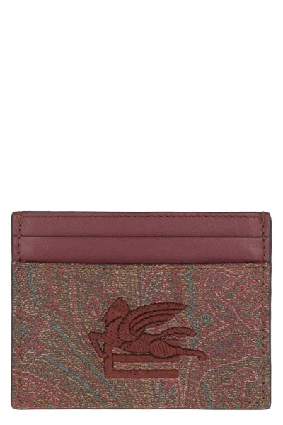 Etro Paisley Motif Card Holder In Burgundy
