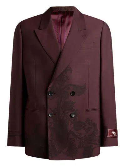 Etro Paisley-motif Double-breasted Jacket In Burgundy