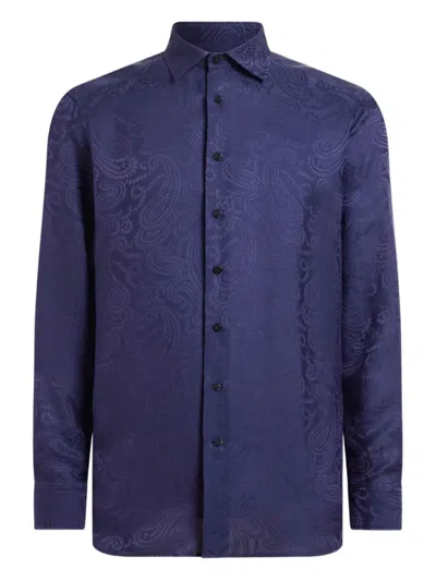 Etro Paisley-motif Jacquard Shirt In Blue