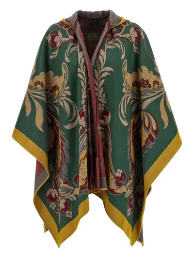 Etro Paisley-motif Long Hooded Wool Cape In Multi