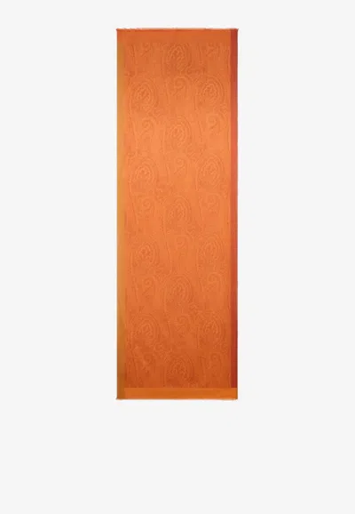 Etro Paisley Motif Silk-blend Scarf In Orange