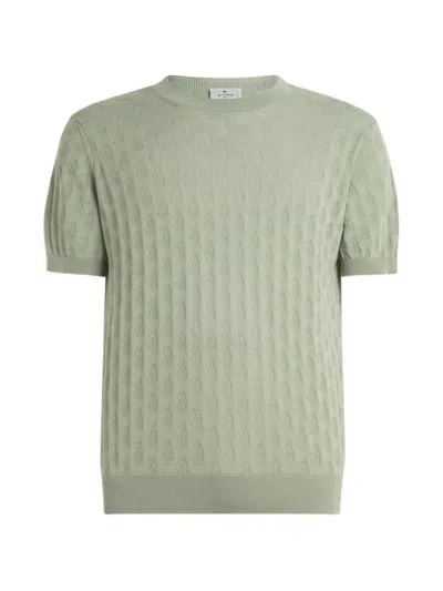 Etro Paisley Knit Crew Neck Cotton T Shirt In Green