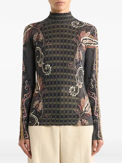 Etro Paisley-motif Turtleneck Top In Black