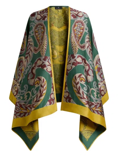 Etro Paisley-motif Wool-blend Cape In Green